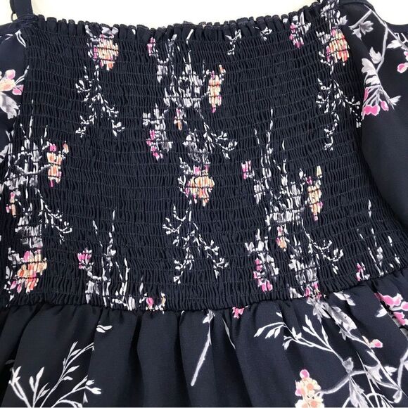 TORRID Navy Blue Floral Cold Shoulder Dress Off The Shoulder‎ Smocked Size 1X - Picture 6 of 9